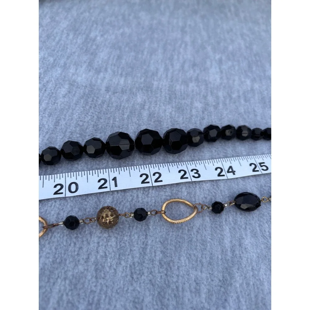 Dark Academia Beaded Jewelry Black Gold Tone‎ Acrylic Metal Necklaces Faceted